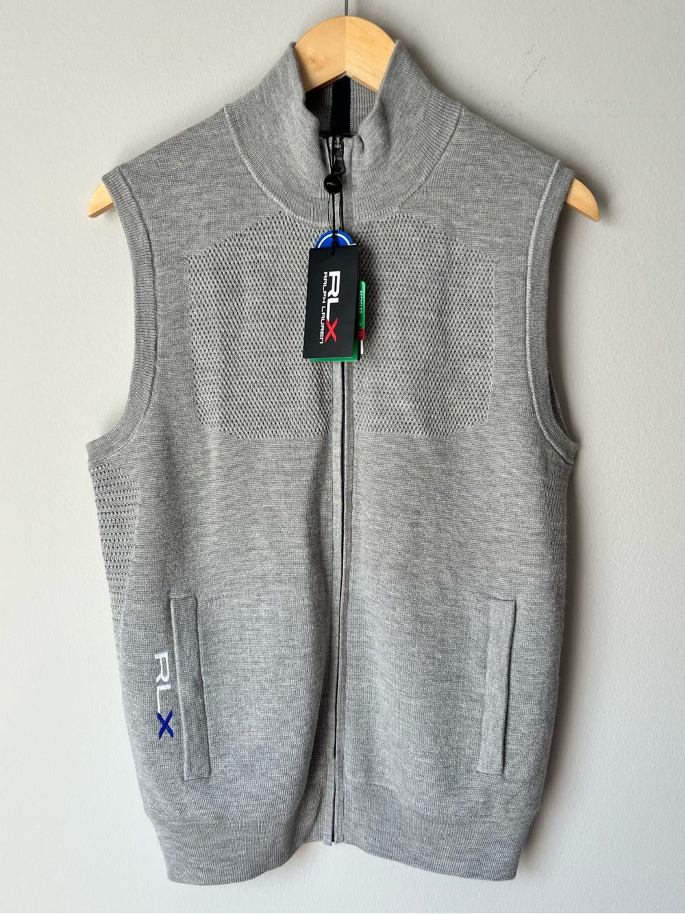 RALPH LAUREN RLX Golf CoolMax Full Zip Wool Lined Knit Vest Grey Size S